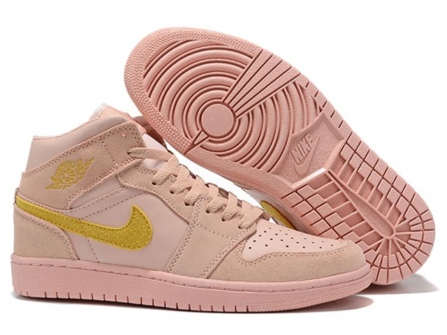 Air Jordan 1 Mid Pink Gold Shoes - Click Image to Close